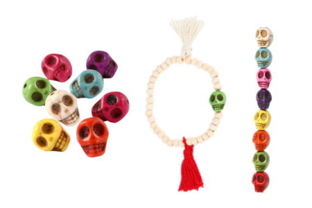 Perles têtes de mort multicolores - 32 perles - Perles Naturelles – 10doigts.fr