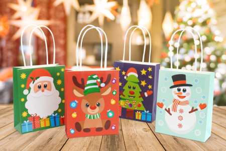 Kit sacs cadeaux Noël + Gommettes - 4 pièces - Papiers cadeaux et sacs – 10doigts.fr