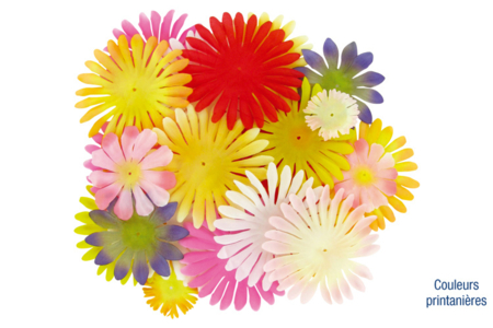 Set de 30 fleurs en soie couleurs d'automne ou printanières, tailles assorties 5 à 10 cm - 10doigts.fr