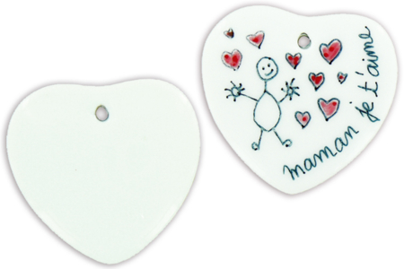 Pendentif cœur en céramique blanche - 10doigts.fr