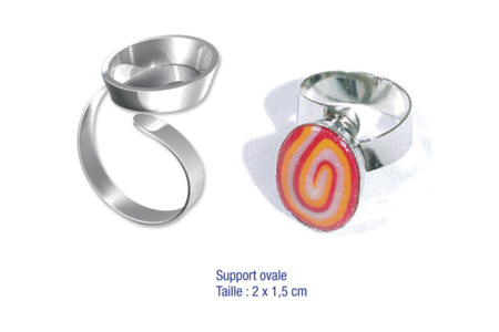 Bague argentée à support ovale : 2 x 1,5 cm - 10doigts.fr