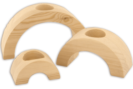 Set de 3 bougeoirs en bois, en arc - 10doigts.fr