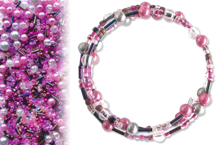 Kit bracelets farandole de perles fantaisie, en camaïeu de roses - 10doigts.fr