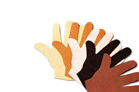 Set de 35 mains en carte légére, assorties parmi 8 couleurs de peau  - 10doigts.fr