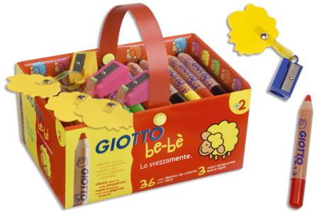 Schoolpack de 36 crayons de couleur à la cire Giotto Bébé  - 10doigts.fr