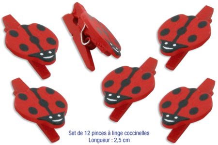 Set de 12 mini-pinces à linge coccinelles - 10doigts.fr