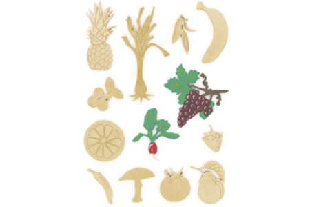 Set de 13 motifs décoratifs plats en bois médium (MDF) à décorer : Fruits et légumes - 10doigts.fr