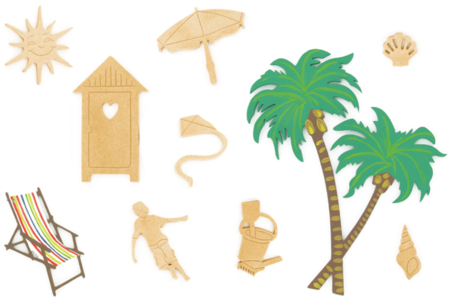 Set de 10 motifs décoratifs en bois médium (MDF) à décorer : La plage - 10doigts.fr