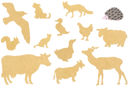 Set de 13 motifs décoratifs en bois médium (MDF) à décorer : Animaux familiers - 10doigts.fr