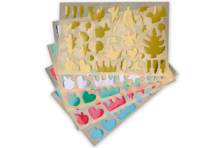 Set de 160 gommettes métallisées Fêtes : Or, argent, bleu, rouge, vert  - 10doigts.fr