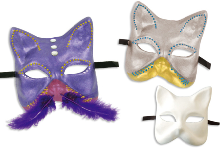 Masques Vénitiens en papier comprimé recyclé blanc avec ruban satin noir - 10doigts.fr