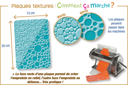 Set de 3 plaques de texture pour pâtes polymères mosaïques - spirales - étoiles et flocons - 10doigts.fr