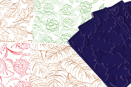 Set de 8 plaques relief motifs fleurs et feuilles - 10doigts.fr