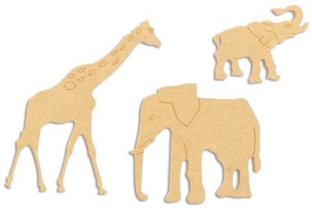 Set de 3 animaux africains en bois médium (MDF) - 10doigts.fr