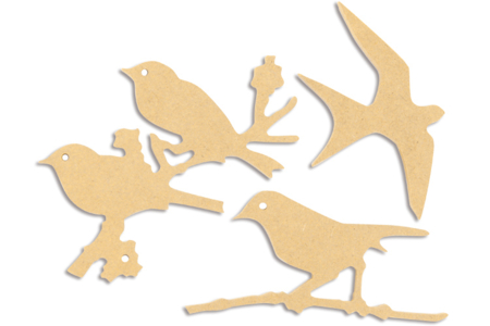Set de 4 oiseaux en bois médium (MDF) - 10doigts.fr