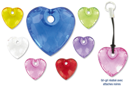 Set de 35 pampilles coeurs (2,3 cm) en acrylique, couleurs assorties - 10doigts.fr