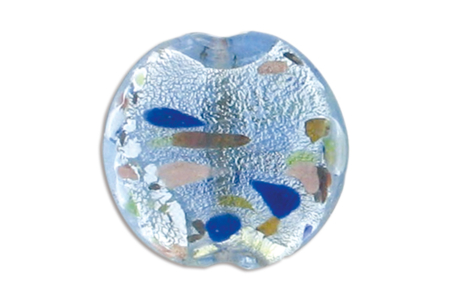 Perle plate bleue en verre avec incrustation feuille argentée - 10doigts.fr