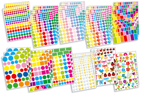 Maxi lot gommettes formes et couleurs - 2509 gommettes - Gommettes Géométriques variées – 10doigts.fr
