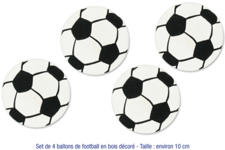 Set de 4 ballons de football en bois décoré 10 cm  - 10doigts.fr