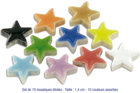 Set de 10 mosaïques étoiles en céramique émaillée, 10 couleurs vives assorties - 10doigts.fr