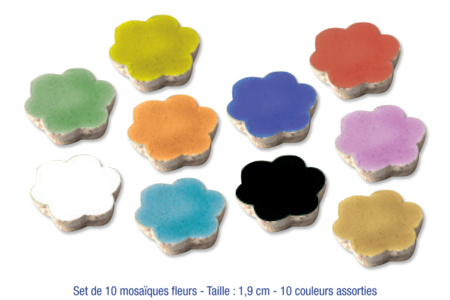 Set de 10 mosaïques fleurs en céramique émaillée, 10 couleurs vives assorties - 10doigts.fr