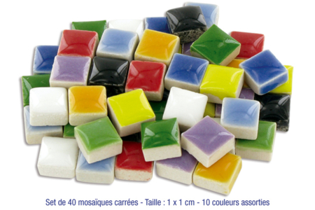 Set de 10 mosaïques carrées en céramique émaillée, 10 couleurs vives assorties - 10doigts.fr