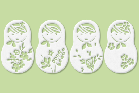 Set de 4 grands motifs "Dentelle de bois" : Poupées russes - 10doigts.fr