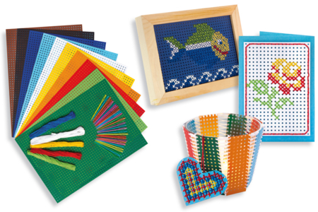 Kit Cartes à broder colorées et ses accessoires - Kits Mercerie – 10doigts.fr