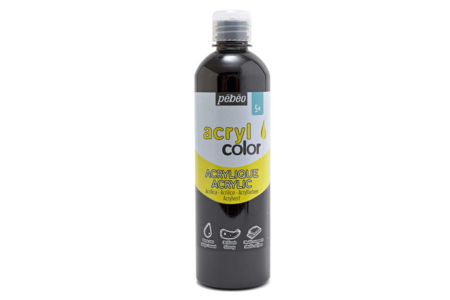 Acrylcolor brillante 500 ml - Noir - Peinture acrylique satinée, brillante – 10doigts.fr