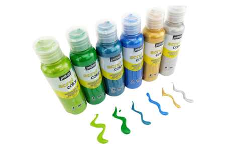 Peinture acrylique pailletée Pébéo, 150 ml - 12 couleurs - Peinture acrylique à effets – 10doigts.fr