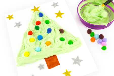 Sapin de Noël - peinture gonflante - Activités manuelles cartes de Noël – 10doigts.fr