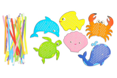 Kit cartes à tisser animaux marins - 6 pièces - Kits créatifs en Papier – 10doigts.fr