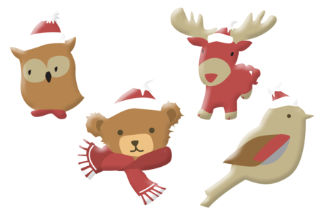 Animaux de Noël chapeautés en bois décoré - Set de 8 - Motifs peints – 10doigts.fr