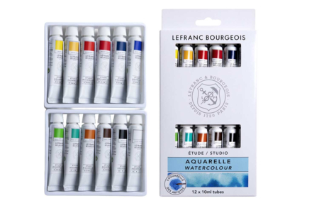 Aquarelle étude Lefranc Bourgeois, 10 ml : 12 et 24 tubes - Couleurs aquarelle – 10doigts.fr