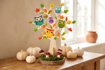 arbre d'automne avec hiboux DIY - Activités manuelles d'automne – 10doigts.fr