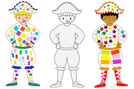 Grands Arlequins à colorier - 6 arlequins - Supports de Coloriages – 10doigts.fr