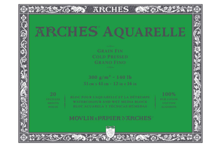 Bloc Arches Aquarelle grain fin, 300 g, 31 × 41 cm - Papiers aquarelle et gouache – 10doigts.fr