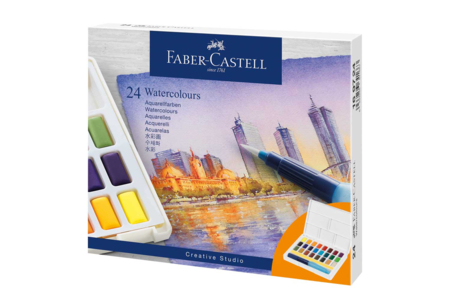 Boite 24 aquarelle en godet + pinceau - Couleurs aquarelle – 10doigts.fr