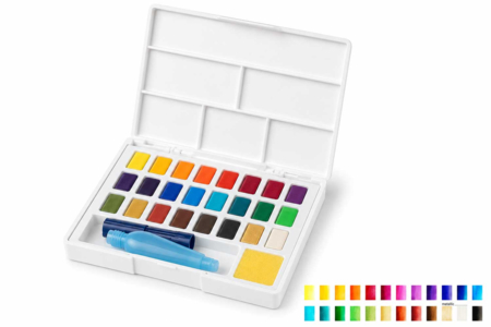 Boîte aquarelle Faber-Castell 24 godets + accessoires - Couleurs aquarelle – 10doigts.fr