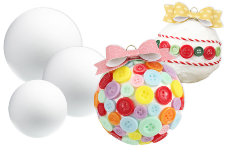 Collage de boutons sur boules en polystyrène - Décoration du sapin – 10doigts.fr