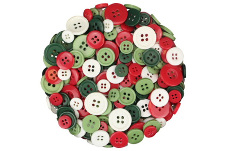 Boutons ronds en plastique couleurs Noël - Set de 300 - Boutons – 10doigts.fr