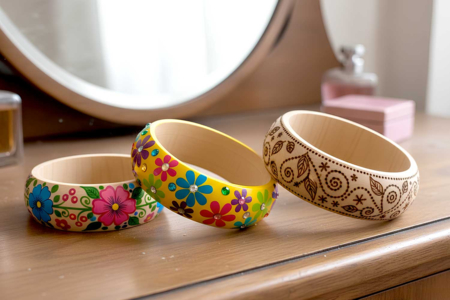 Bracelet en bois (ø 7cm) décorés - Bracelets – 10doigts.fr