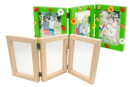 Cadre triptyque double face en bois 33,5 x 15 x 1,5 cm - Cadres photos en bois – 10doigts.fr