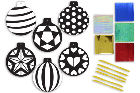 Cartes à métalliser Boules de Noël - 6 cartes assorties - Suspensions et boules de Noël – 10doigts.fr