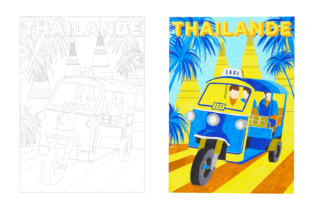 Affiches à colorier thème voyages, format A4  - 6 pcs - Coloriage – 10doigts.fr
