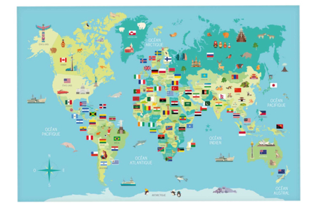 Carte du monde + 2 planches de gommettes drapeaux - Kits éducatifs – 10doigts.fr