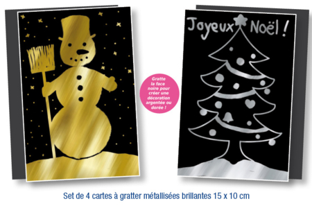 Set de 4 cartes à gratter face noire fond métallisé + 4 grattoirs - Tutos Pâques – 10doigts.fr