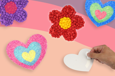 Cartes à sabler coeurs et fleurs - 6 cartes - Sable coloré – 10doigts.fr