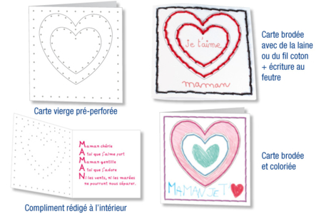 Kit 6 cartes cœur à broder et à colorier - Toiles à broder – 10doigts.fr