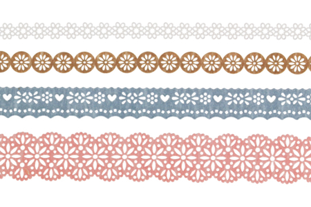 Dentelle adhésive en papier - 4 rouleaux "Champêtre" - Adhésifs colorés et Masking tape – 10doigts.fr